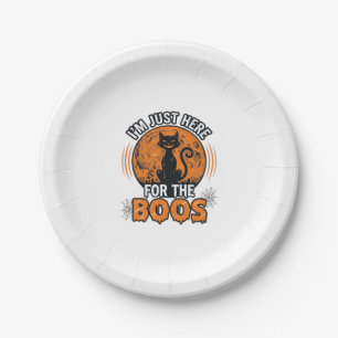 Halloween Black Cat Here For The Boos Vintage Shir Paper Plate