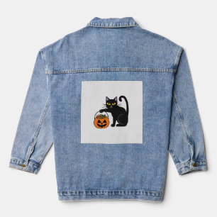 Halloween Black Cat Jack O' Lantern Pumpkin Sweet Denim Jacket