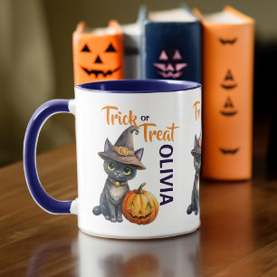 Halloween black cat jack o lantern trick or treat mug