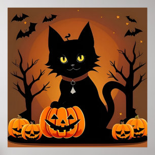Halloween Black Cat Jack O Lanterns Spooky Poster