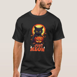 Halloween Black Cat Just Meow Scary Cat Ghost Pump T-Shirt