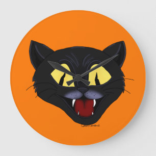 Halloween Black Cat  Large Clock