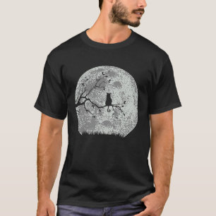 Halloween Black Cat looking at the Full Moon costu T-Shirt