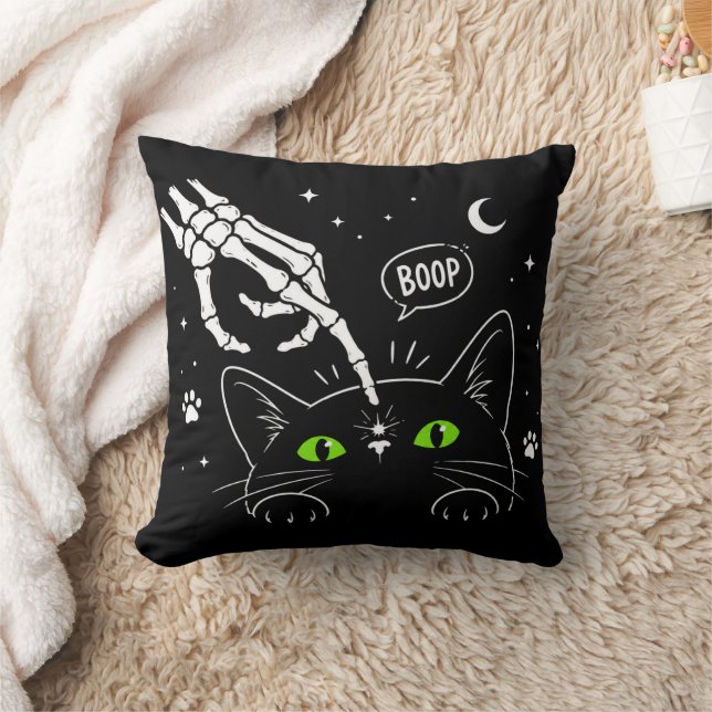 Halloween Black Cat Lover Gift, Cute Cat Boop Cushion (Blanket)