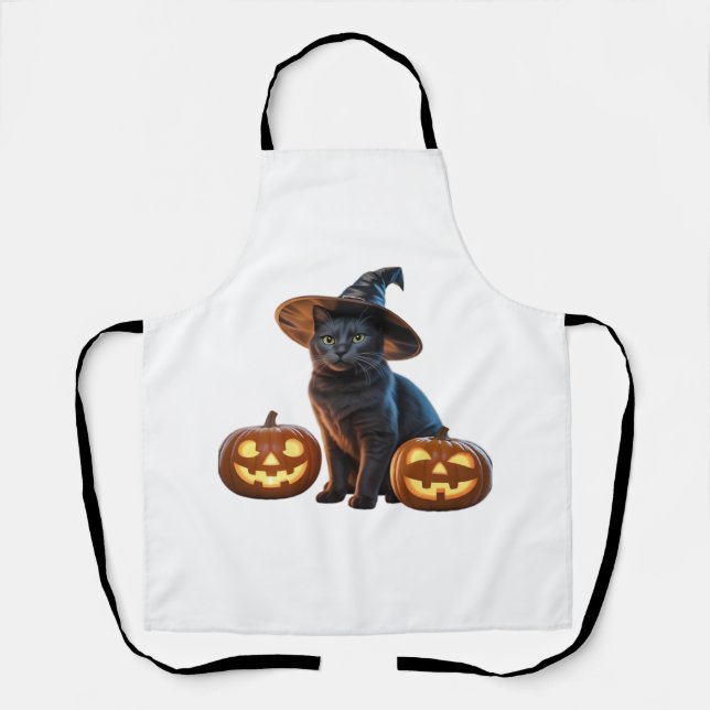 Halloween Black Cat Magic Classic T-Shirt Apron (Front)