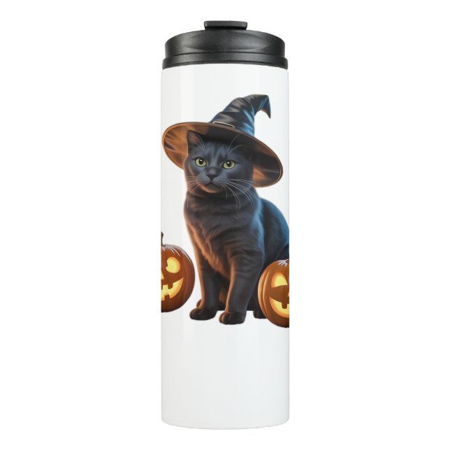 Halloween Black Cat Magic Classic T-Shirt Thermal Tumbler (Front)