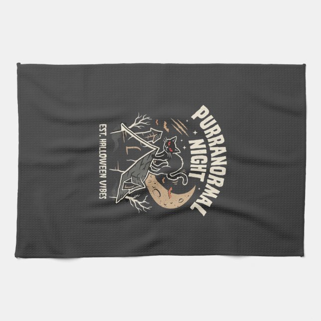 Halloween Black Cat Moon (2) Tea Towel (Horizontal)
