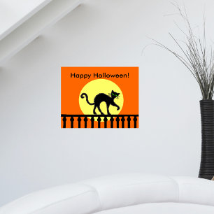 Halloween Black Cat Moon Fence Poster