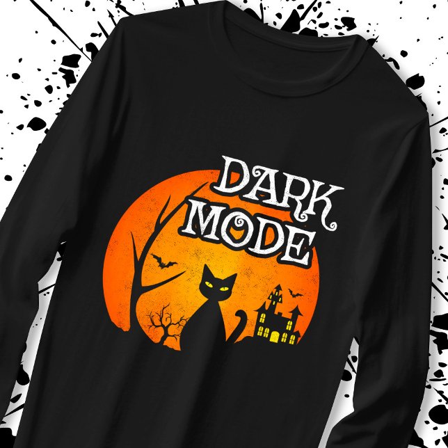 Halloween Black Cat Moon Funny Dark Mode Humour T-Shirt (Creator Uploaded)