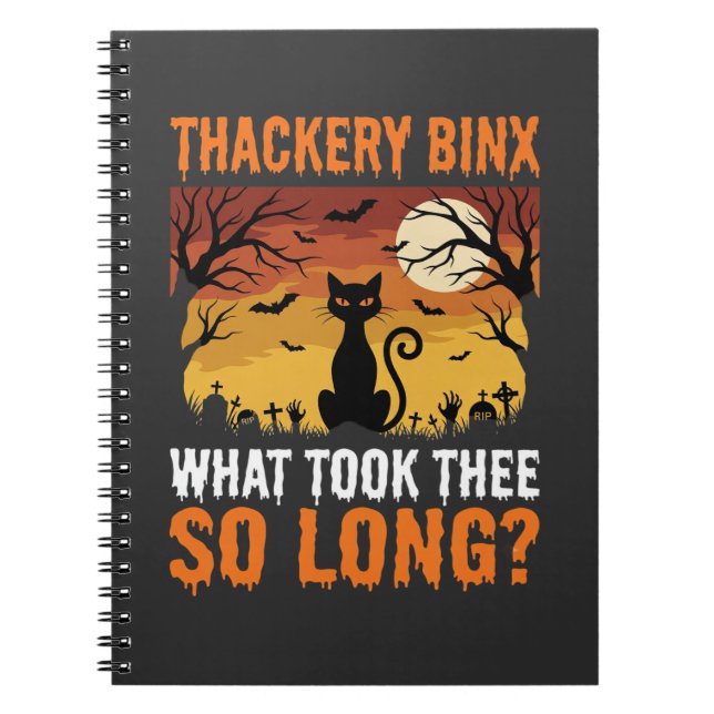 Halloween Black Cat Moon Graveyard Quote Design Notebook (Front)