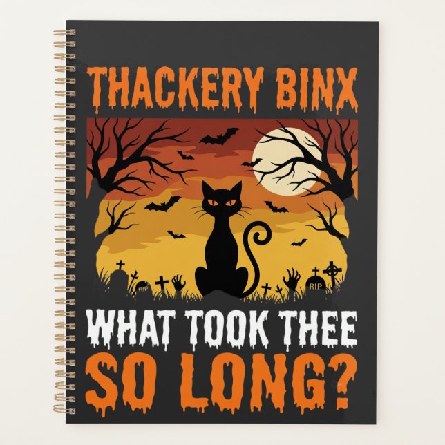 Halloween Black Cat Moon Graveyard Quote Design Planner (Front)