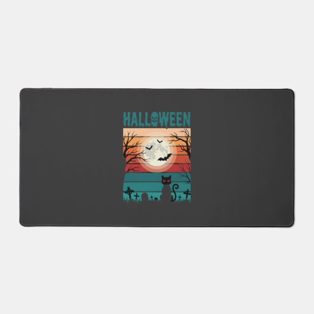 Halloween Black Cat Moon Graveyard Retro Vector De Desk Mat (Front)