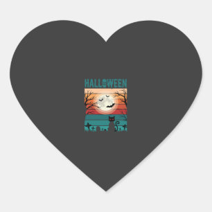 Halloween Black Cat Moon Graveyard Retro Vector De Heart Sticker