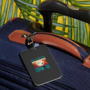Halloween Black Cat Moon Graveyard Retro Vector De Luggage Tag