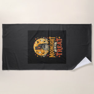 Halloween Black Cat Moon Magic Beach Towel