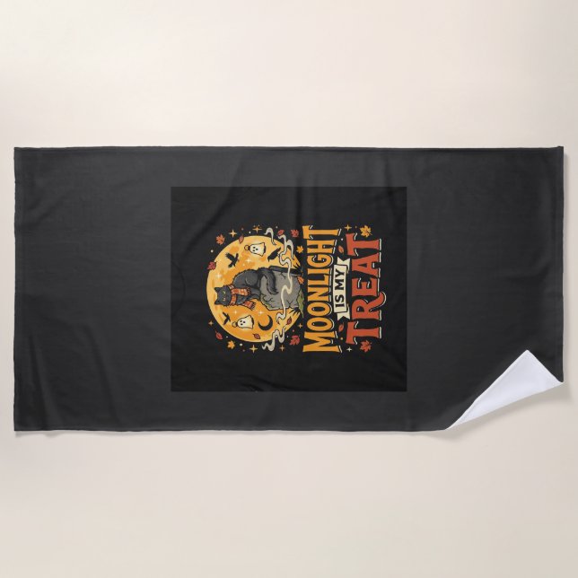 Halloween Black Cat Moon Magic Beach Towel (Front)