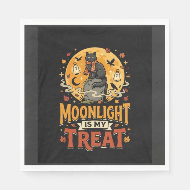 Halloween Black Cat Moon Magic Napkin (Front)