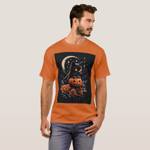Halloween Black Cat, Moon & Pumpkin T-Shirt