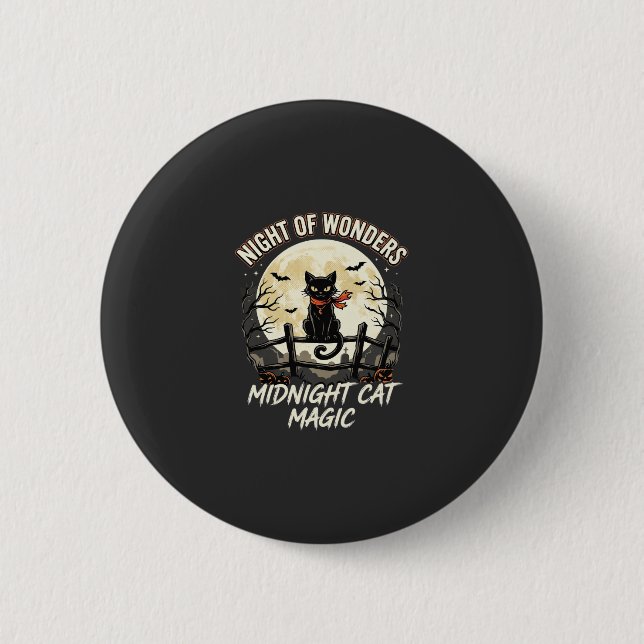 Halloween Black Cat Moonlight 6 Cm Round Badge (Front)