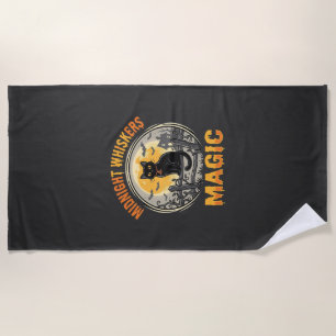 Halloween Black Cat Moonlight Magic Beach Towel