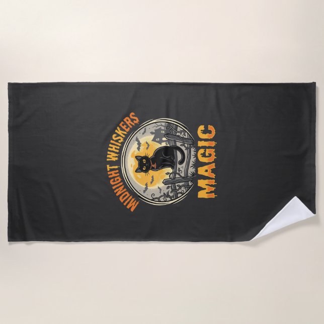 Halloween Black Cat Moonlight Magic Beach Towel (Front)