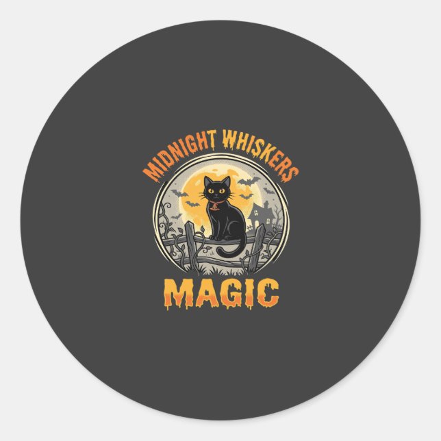 Halloween Black Cat Moonlight Magic Classic Round Sticker (Front)