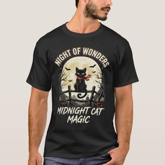 Halloween Black Cat Moonlight T-Shirt (Front)