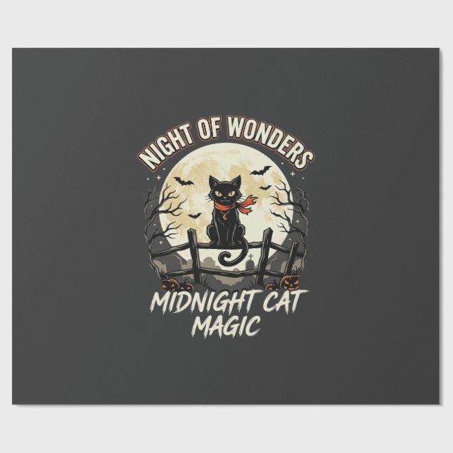 Halloween Black Cat Moonlight Wrapping Paper (Flat)