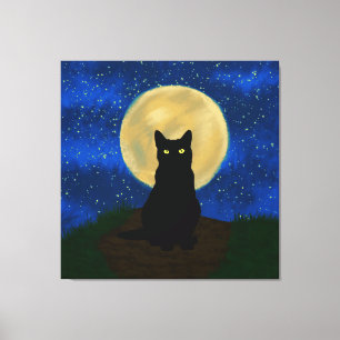 Halloween Black Cat Moonlit Silhouette  Canvas Print
