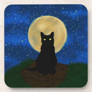 Halloween Black Cat Moonlit Silhouette Coaster
