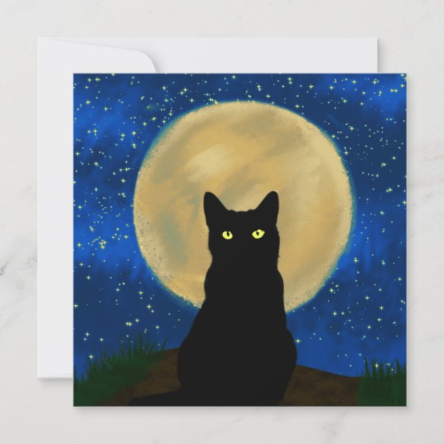 Halloween Black Cat Moonlit Silhouette  Invitation (Front)