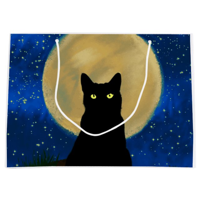 Halloween Black Cat Moonlit Silhouette  Large Gift Bag (Front)