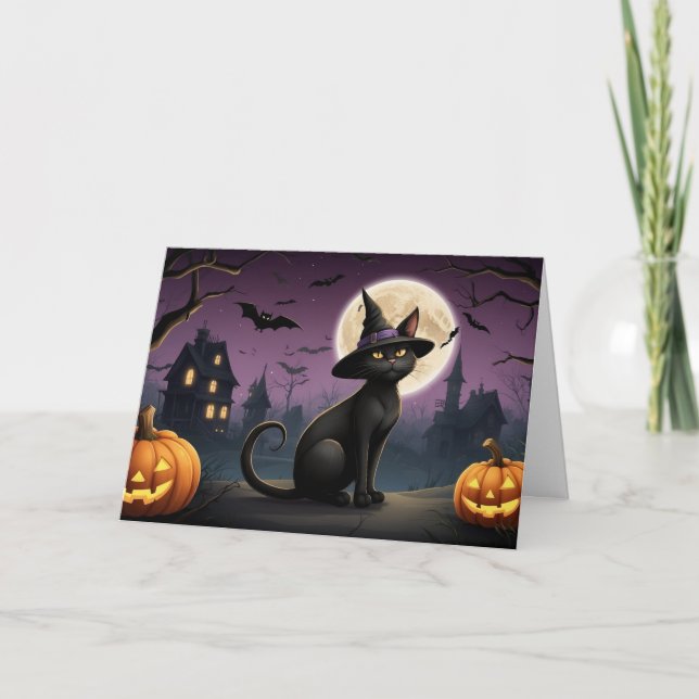 Halloween Black Cat Night Out Card (Front)