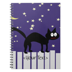 Halloween Black Cat on Fence Notebook