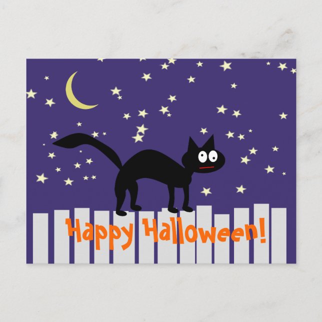 Halloween Black Cat on Fence Postcard (Front)