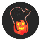 Halloween Black Cat on Glowing Orange  Pumpkin