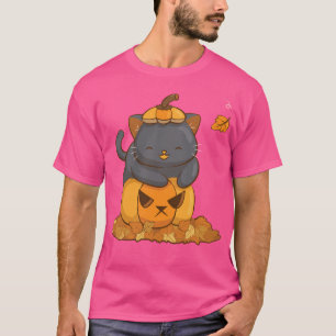 Halloween Black Cat On Pumpkin Cute Fall Season T-Shirt