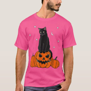 Halloween Black Cat on Pumpkin with Autumn Star Ka T-Shirt