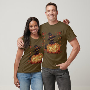 Halloween Black Cat on Pumpkin with Witch Hat T-Shirt