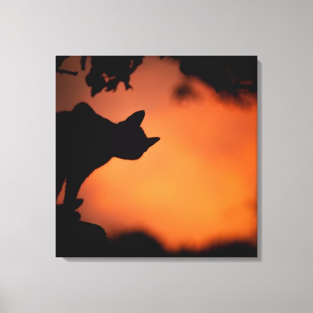 Halloween Black Cat Orange Background Customise Canvas Print (Front)