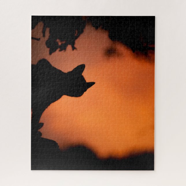 Halloween Black Cat Orange Background Customise Jigsaw Puzzle (Vertical)