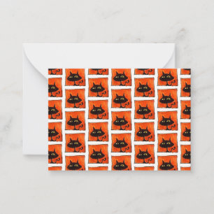 Halloween Black Cat Orange Squares Cartoon Card