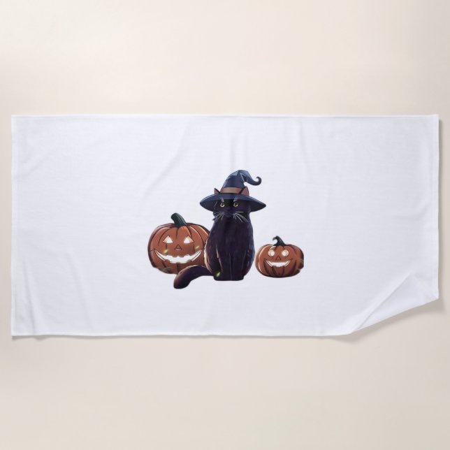 Halloween black cat Oversized T-Shirt Beach Towel (Front)