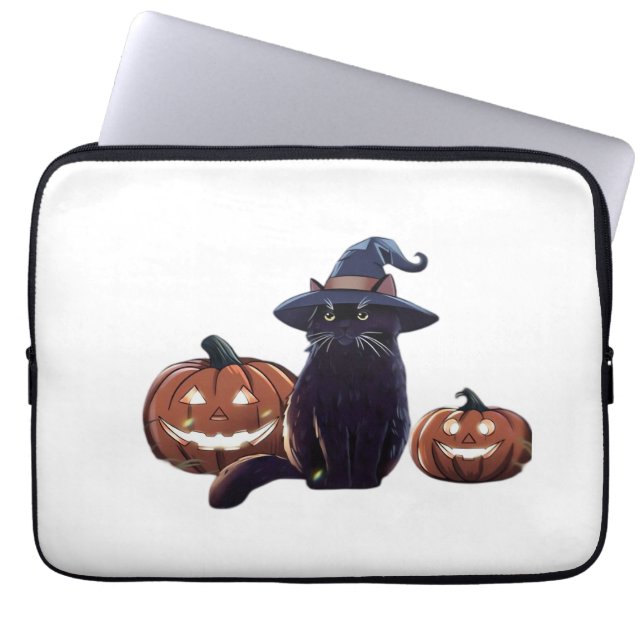 Halloween black cat Oversized T-Shirt Laptop Sleeve (Front)