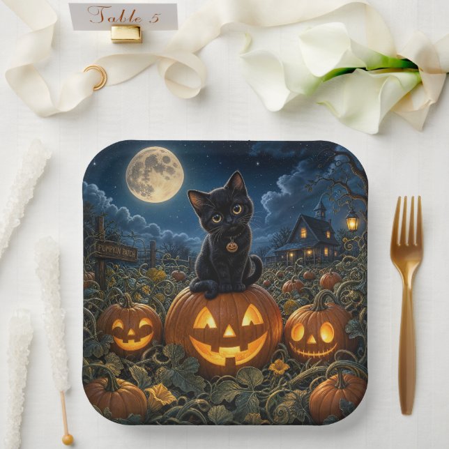 Halloween Black Cat Paper Plate (Wedding)