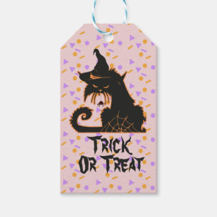 Halloween Black Cat Party Confetti Pink Gift Tags