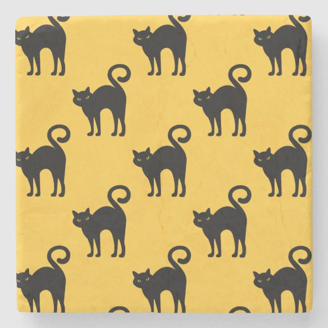 Halloween Black Cat Pattern Stone Coaster (Front)