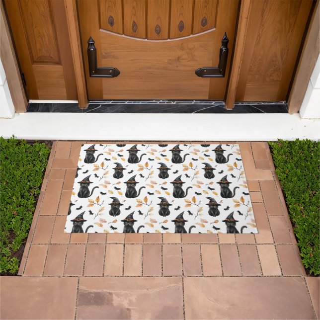 Halloween Black Cat Pattern - Witchy Cat  Doormat (Outdoor)
