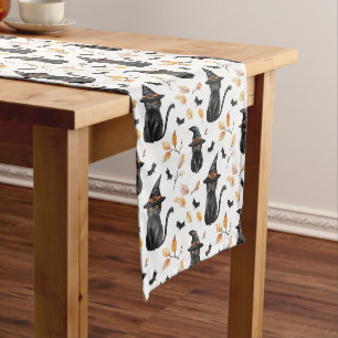 Halloween Black Cat Pattern - Witchy Cat Short Table Runner
