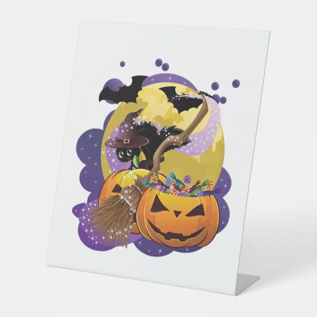 Halloween black cat pedestal sign (Front)